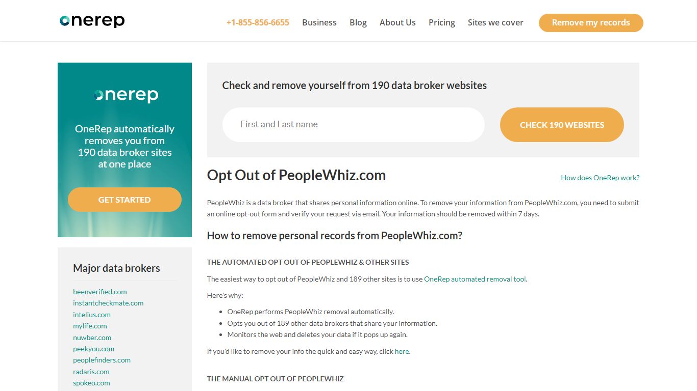 PeopleWhiz.com Opt Out Review | OneRep