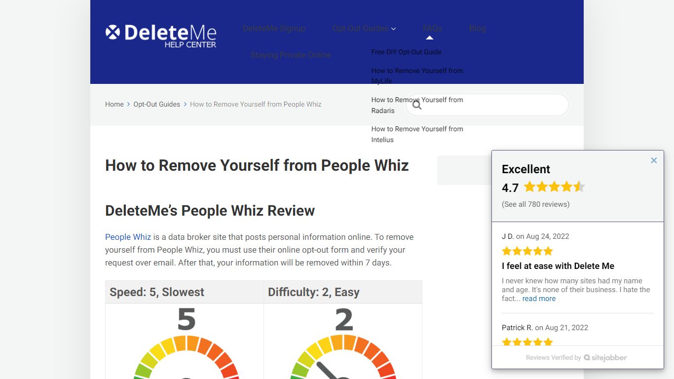 How to Remove Yourself from People Whiz - DeleteMe